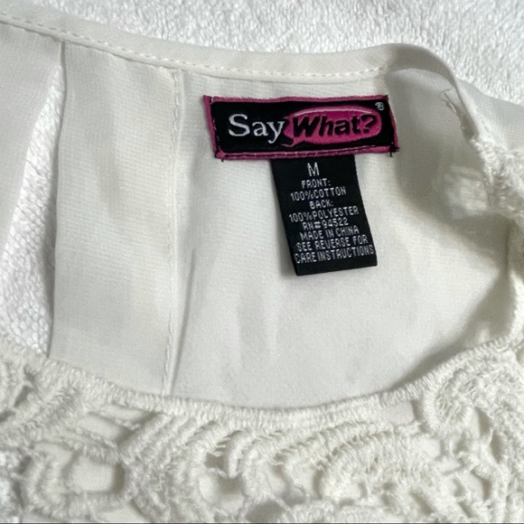 Say What ? Crop Top White Size M Embroidered Open sleeveless Slit Back - Picture 4 of 8